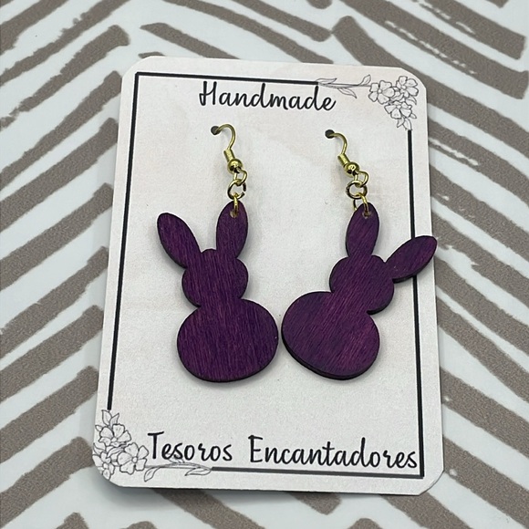Handmade Wooden Colorful Bunny Earrings - Picture 3 of 10